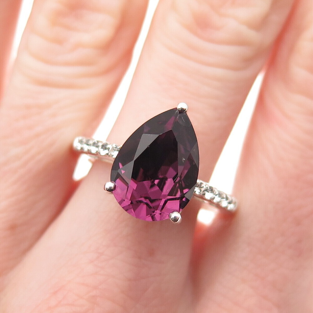 Chuck Clemency Sterling Silver Purple & White Rhinestone Teardrop Ring Size 9